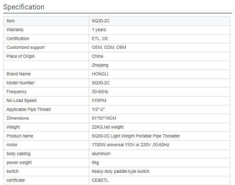 Factory Prices High Quality Portable Electric Pipe Threader Sq30-2c