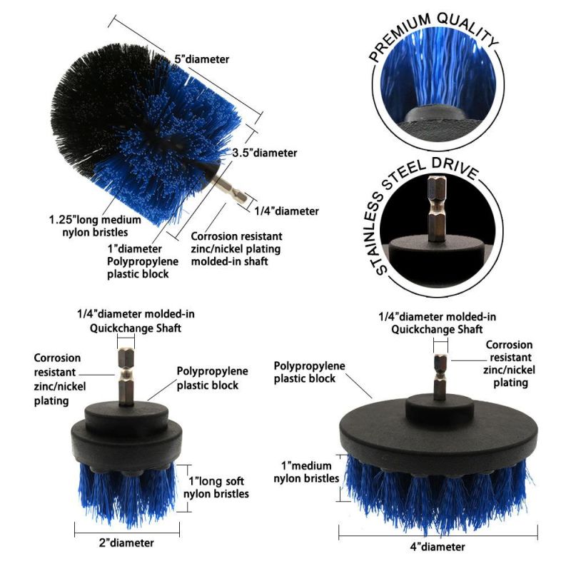 Electric Drill Brush 6-Piece Set Electric Hexagon Electric Drill Cleaning Blue Brush Head