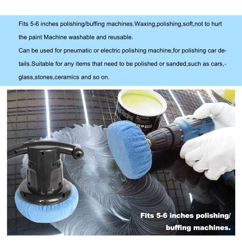 Cross-Border Supply 5-6 Inch Light Blue Car Waxing Cloth Microfiber Polishing Waxing Set Car Cleaning Beauty