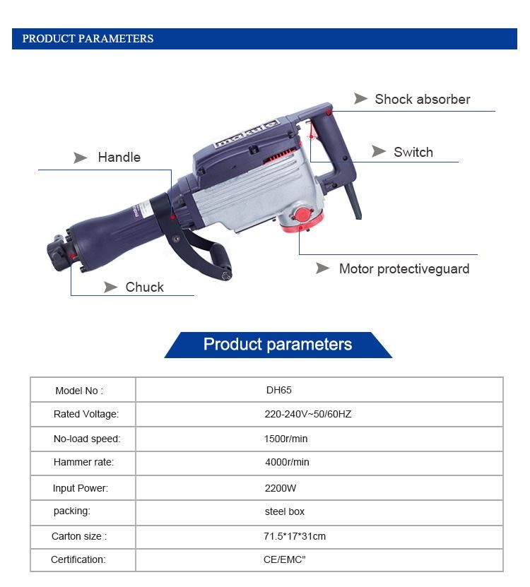 Makute High Quality Power Tools 65 Demolition Hammer (DH65)