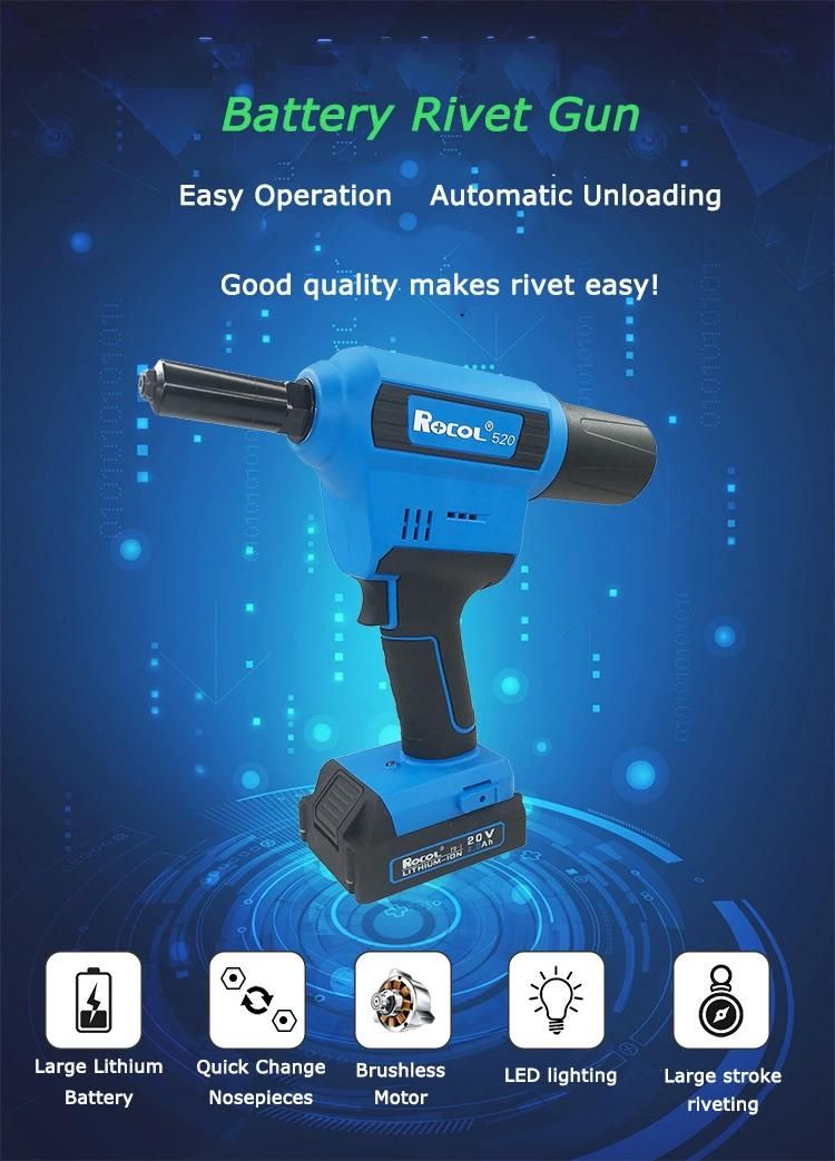 Powerful Easy Operation Lithium Battery Blind Rivet Gun Quick Charge Cordless Riveter