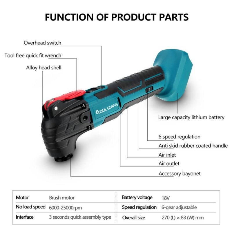 Toolsmfg Cordless Oscillating Multi-Tools Electric Trimmer Saws Home Rechargeable Woodworking Power Tools for Makita 18V