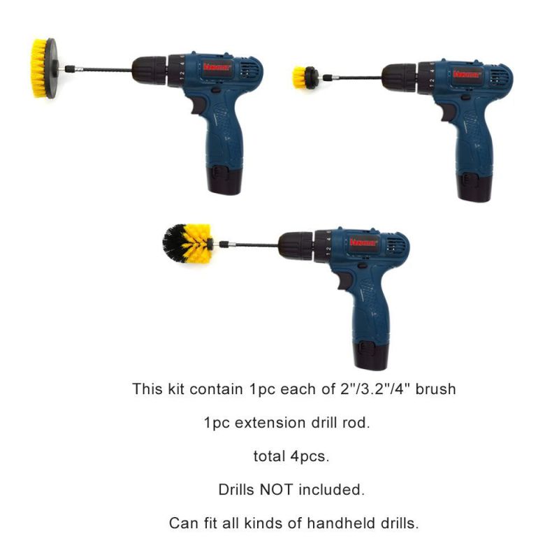 Electric Drill Brush 4-Piece Set Electric Nylon Yellow Cleaning Brush with Extension Rod Combination Set