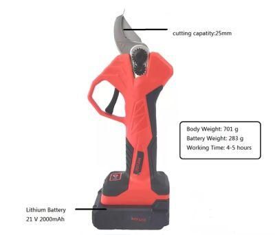 25mm Factory Price Mini Rechargeable Battery Powered Vineyard Scissors Secateur Electrique Power Electric Pruner Shears