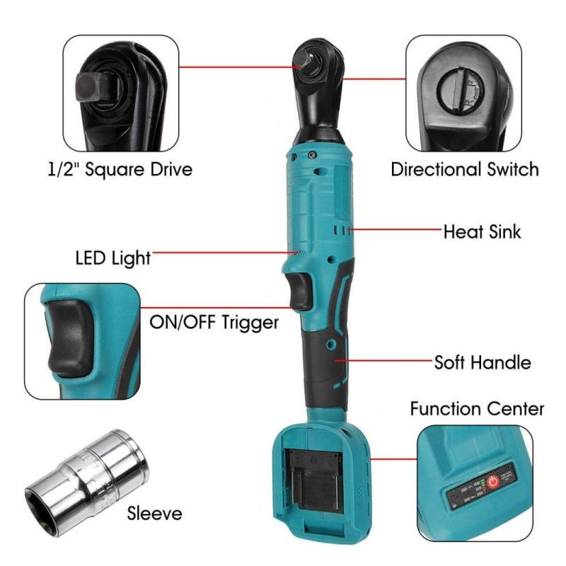 Toolsmfg 20V Brushless Motor Cordless Right Angle Ratchet Wrench Electric Ratchet Wrench Rechargeable Repairtool