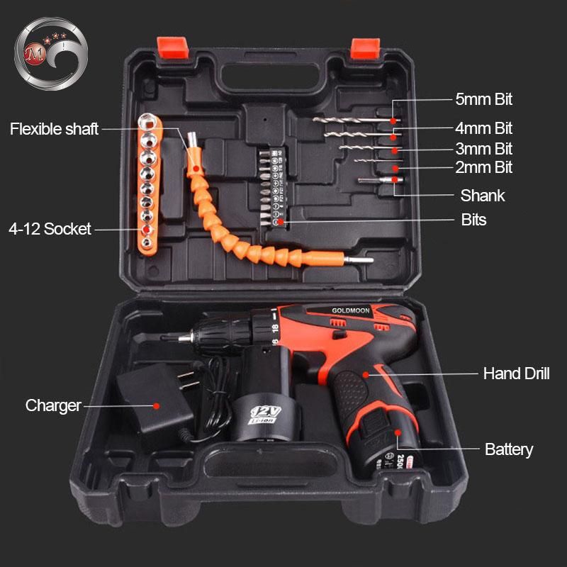 Goldmoon Lithium Battery Powered Screw Driver High Performance Durable 12V Cordless Drill
