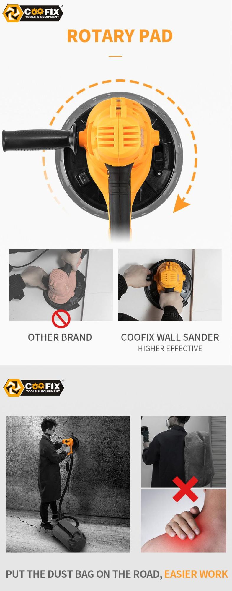 Coofix Electric Dustless Drywall Sander Machine with LED Light