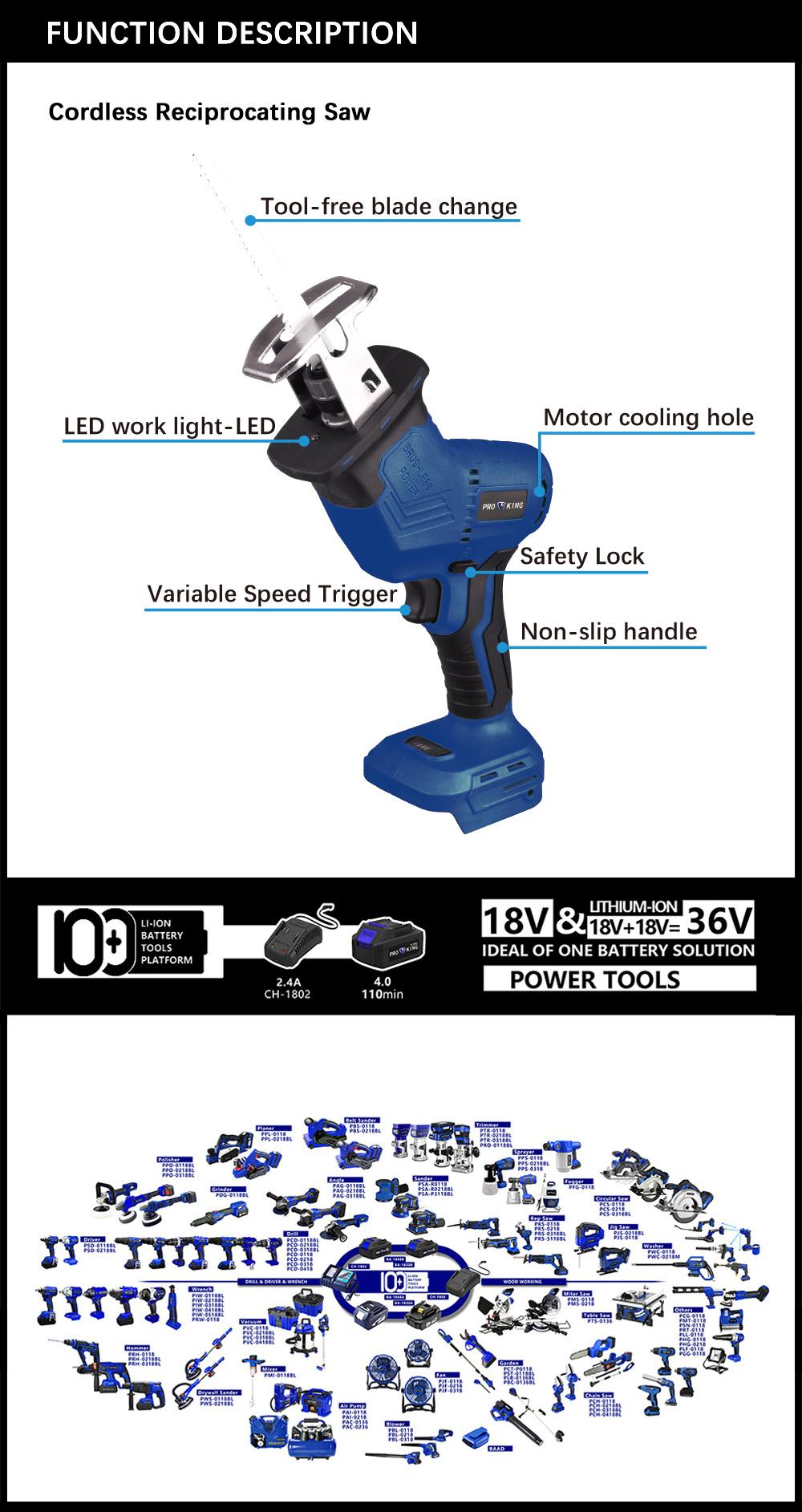 Cordless Reciprocating Saw Battery Brushless Motor