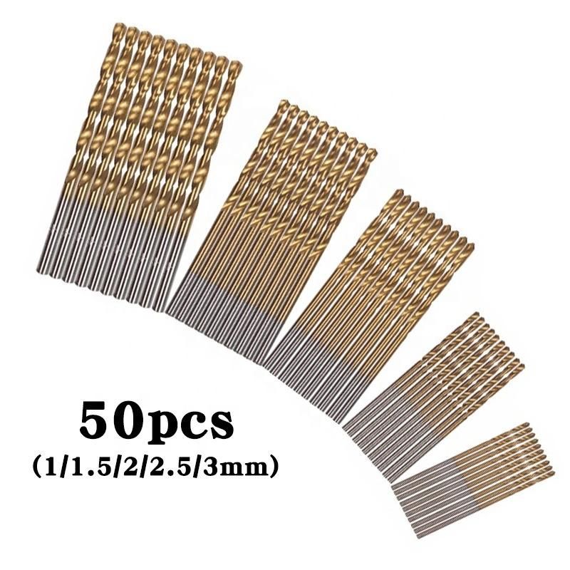 50PCS HSS Twist Drill 1.0/1.5/2.0/2.5/3.0mm Titanium Coated Drill Woodworking Hand Tools Drill Bit Set Straight Shank Electric Drill Bit