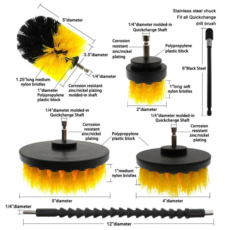 Electric Drill Brush 3-Piece Set Yellow Brush Head Floor Wall Descaling Cleaning Polishing Cleaning Brush