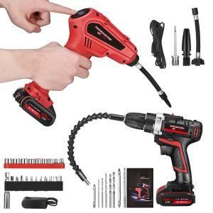 12V Max Power Cordless Drill Electric Driver/Drill Kit with Tire Inflator Pump