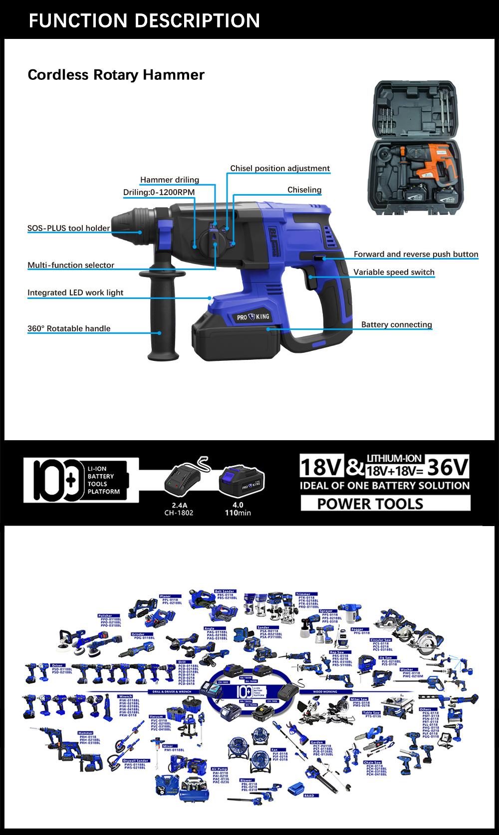 Cordless Rotary Hammer SDS Plus 26mm Brushless Motor 3j