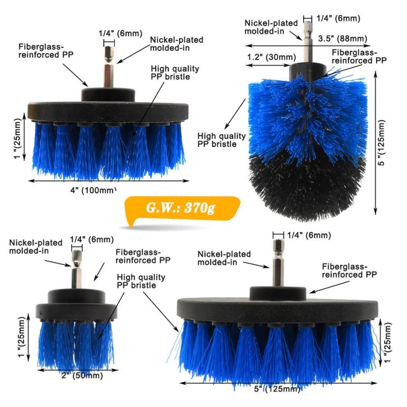 Electric Cleaning Brush 4-Piece Blue Kitchen Cleaning Brush Car Beauty 2/3.5/4/5 Inch