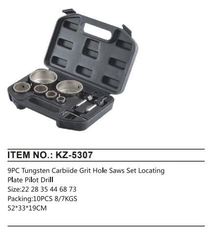 9PC Tungsten Carbide Grit Hole Saw with Locating Plate Pilot Drill