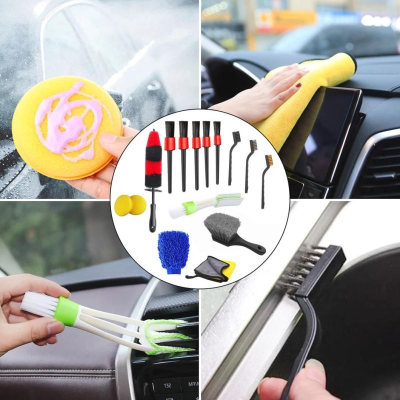 Cross-Border Supply Car Cleaning Brush Car Beauty Interior Cleaning Tool 15 Set Wheel Detail Brush