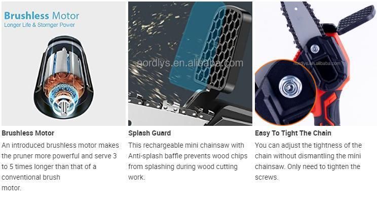 4 Inch Mini Cordless Portable Wood Chainsaw with Rechargeable Battery for for Trimming Tree and Branch