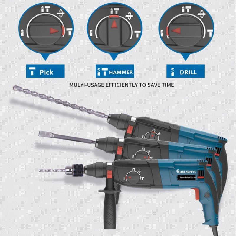 Toolsmfg Trh8026s 26mm 800W Electric Rotary Hammer with Quick Chuck