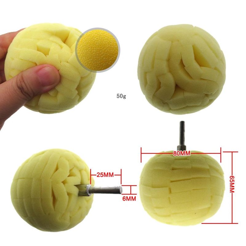 Cross-Border Supply 80mm Yellow Car Wheel Brush Sponge Ball Car Waxing Sponge Wheel Steel Ring Car Wash Sponge