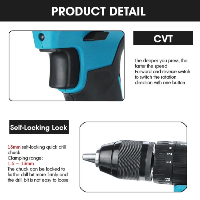 Goldmoon Cordless Electric Impact Drill 3 in 1 Power Screw Drivers Electric Hammer Drill 13mm Chuck Brushless Electric Screwdriver