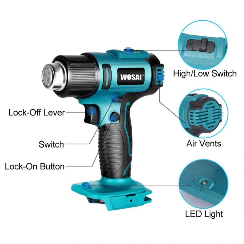 Wosai 20V Electric Hot Air Gun Cordless Heat Gun Shrink Wrap Heat Guns with 2 Batteries