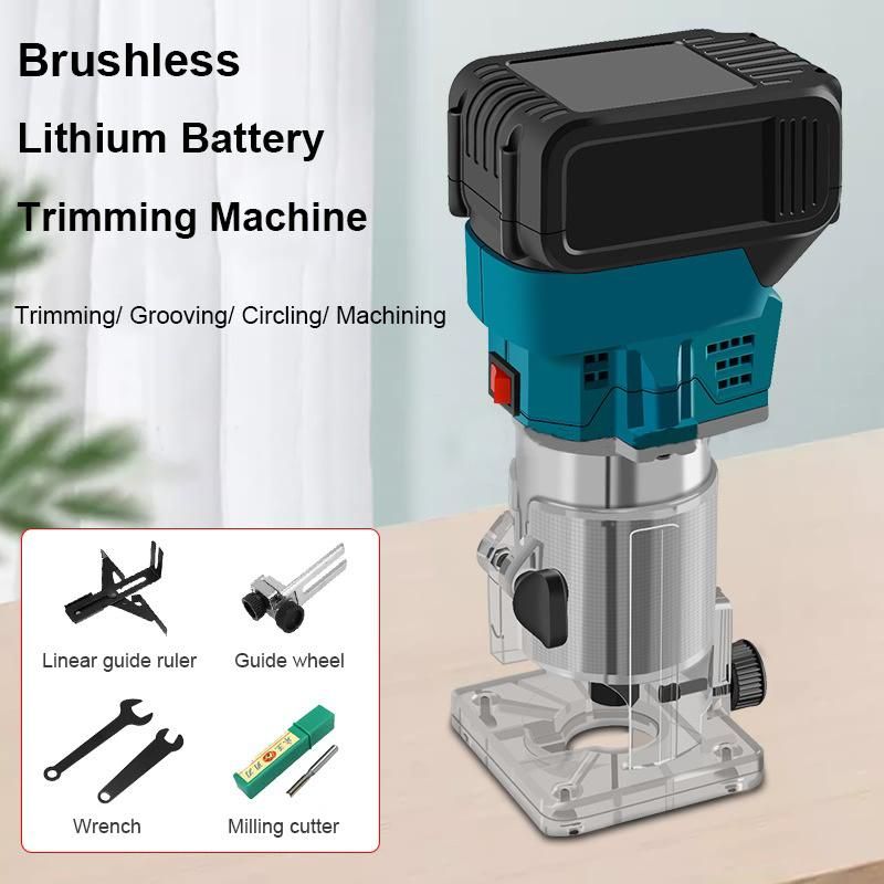800W Cordless Electric Trimmer Woodworking Engraving Slotting Trimming Milling Machine Wood Router with 1/2 Battery
