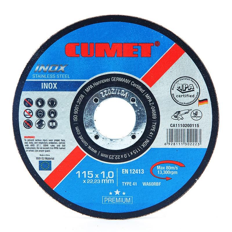 Black Unfolded Cumet T41A-115X1.0X22.2mm Zhejiang Jinhua Grinding Wheel Cutting Disc