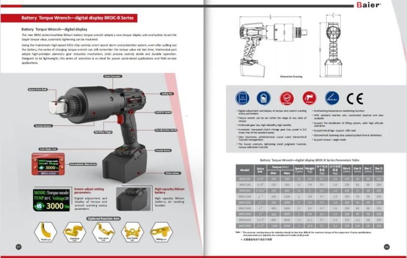 High Speed Lithium Battery Charging Cordless Torque Wrench Battery Torque Wrench Brdc-S