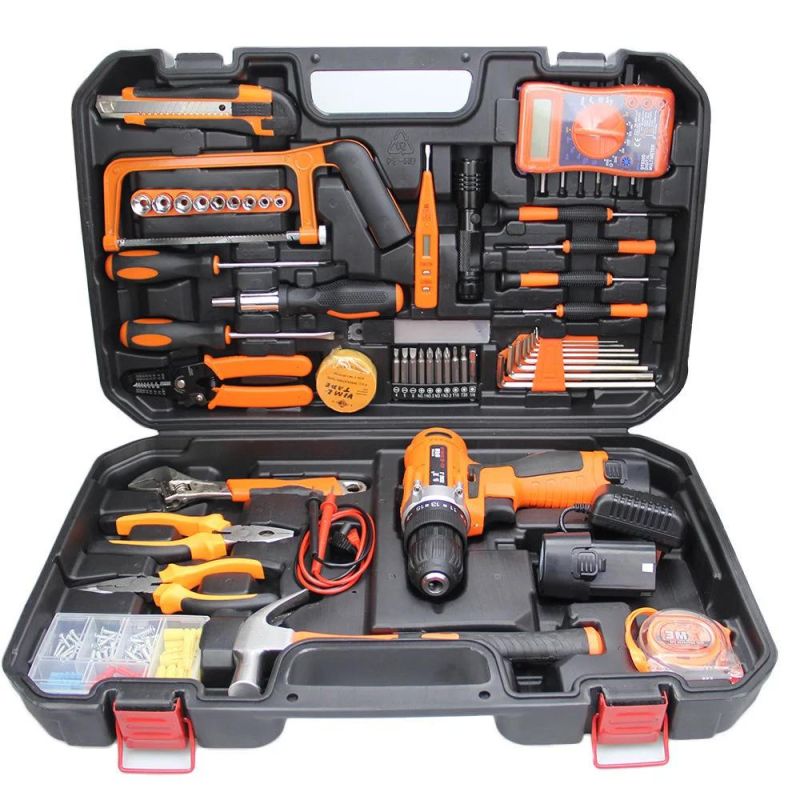 Multifunctional 100PCS Power Tools Combo Kit Household Cordless Power Electric Impact Drill Electrical Toolbox Set