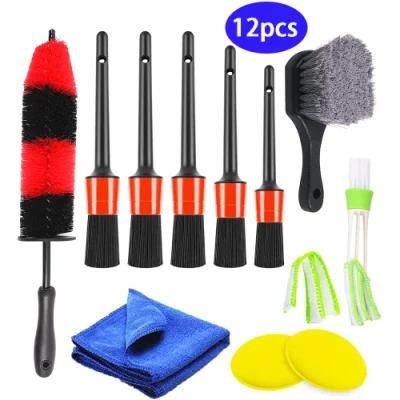 Cross-Border Supply Car Cleaning Brush 12-Piece Set of Car Interior Dust Removal Detail Brush Glass Cleaning Cloth Wheel Brush