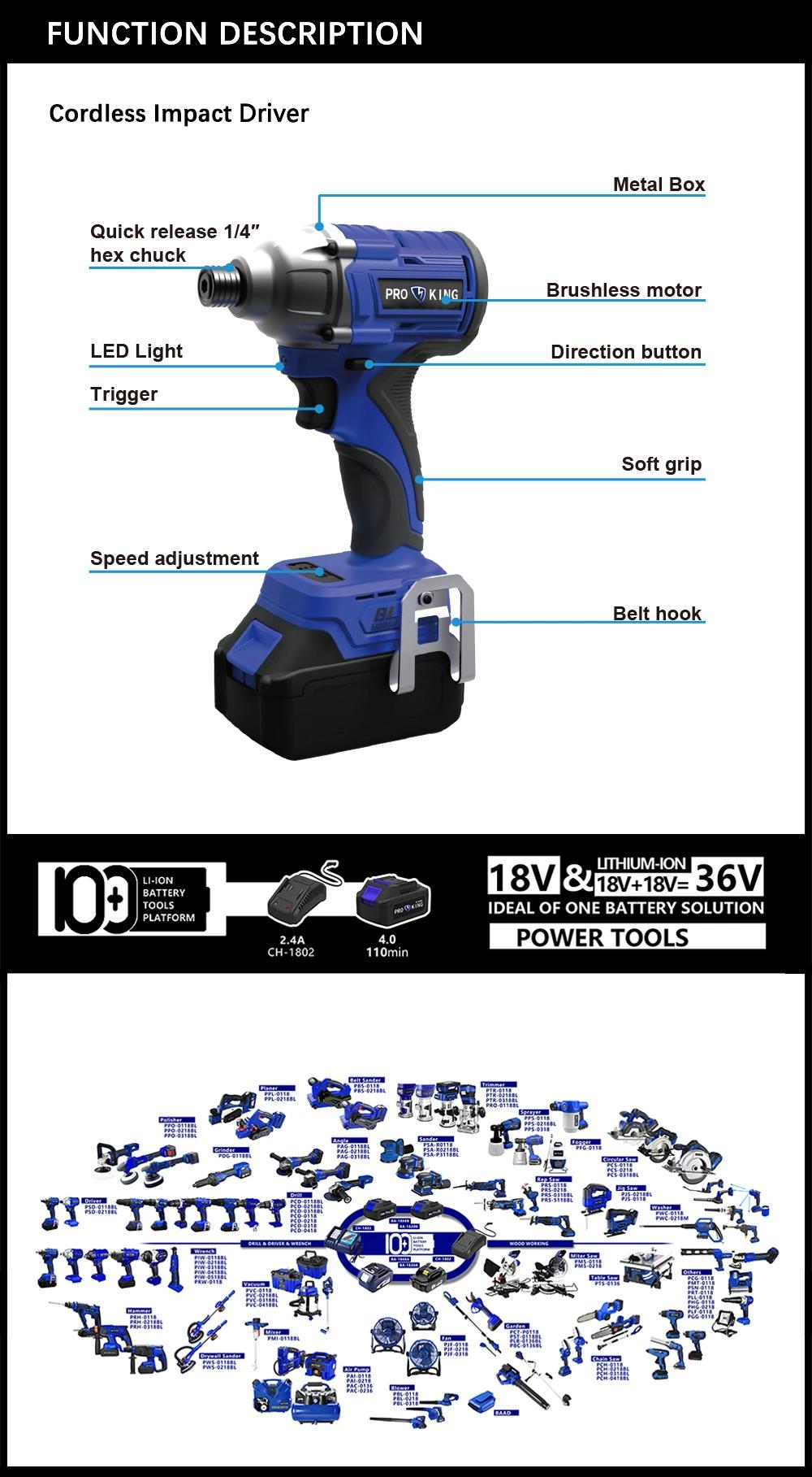 Cordless Impact Driver Brushless Motor 150/180/280nm