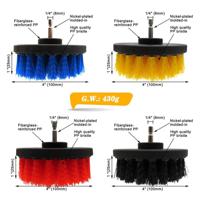 Electric Cleaning Brush Blue 4-Piece Set 4 Inch Electric Drill Brush Head Car Cleaning Beauty
