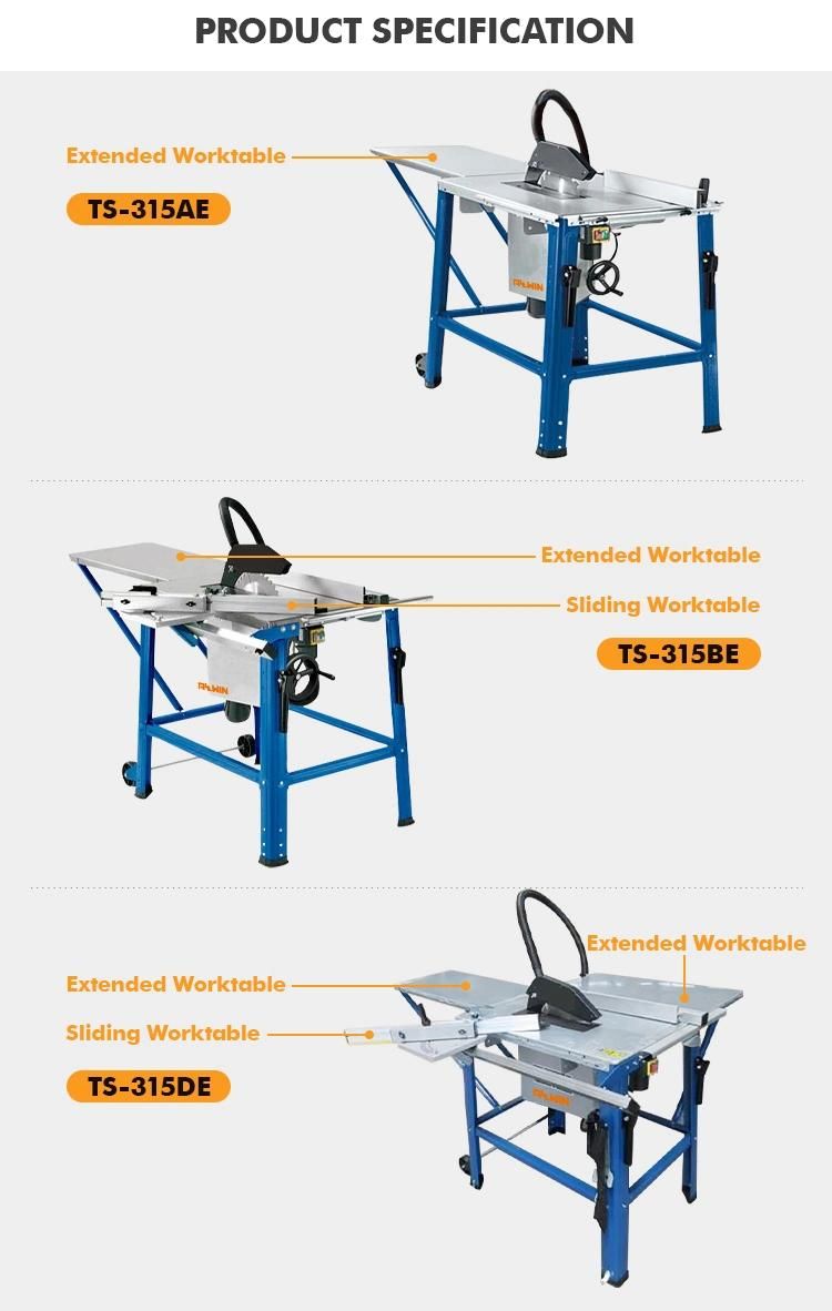 Retail 230V 2kw 315mm Wood Table Saw with Suction Guard and Hose