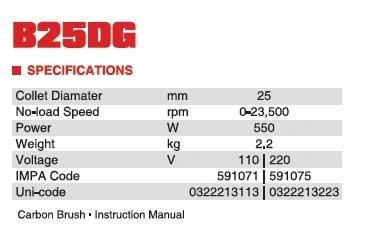 CE GS INDUSTRIAL GRINDERELECTRIC DIE GRINDER IMPA CODE:591071 591075 B25DG