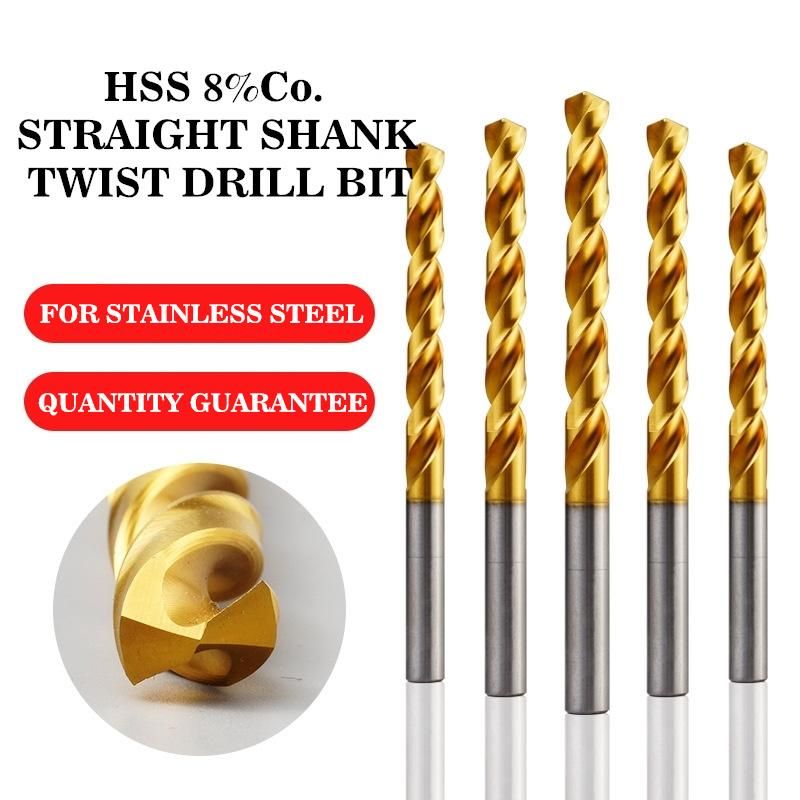 HSS 8% Co. M42 Fully Grounded Industrial Titanium Coated Straight Shank Twist Drill Bit