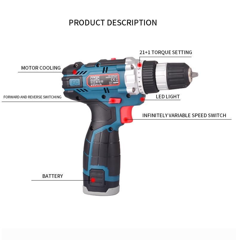 Prox Professional Quality Electric Tools 10mm/13mm 16V Cordless Brushless Drill Pr-200120