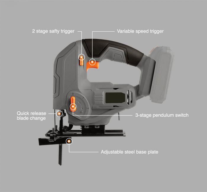 Behappy 20V Li-ion Battery Portable Electric Cordless Wood Working Jig Saw