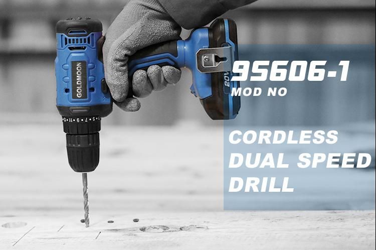 Goldmoon 20V Cordless Lithium Hot Sale Goldmoon 13mm Double Dual Speed Drill