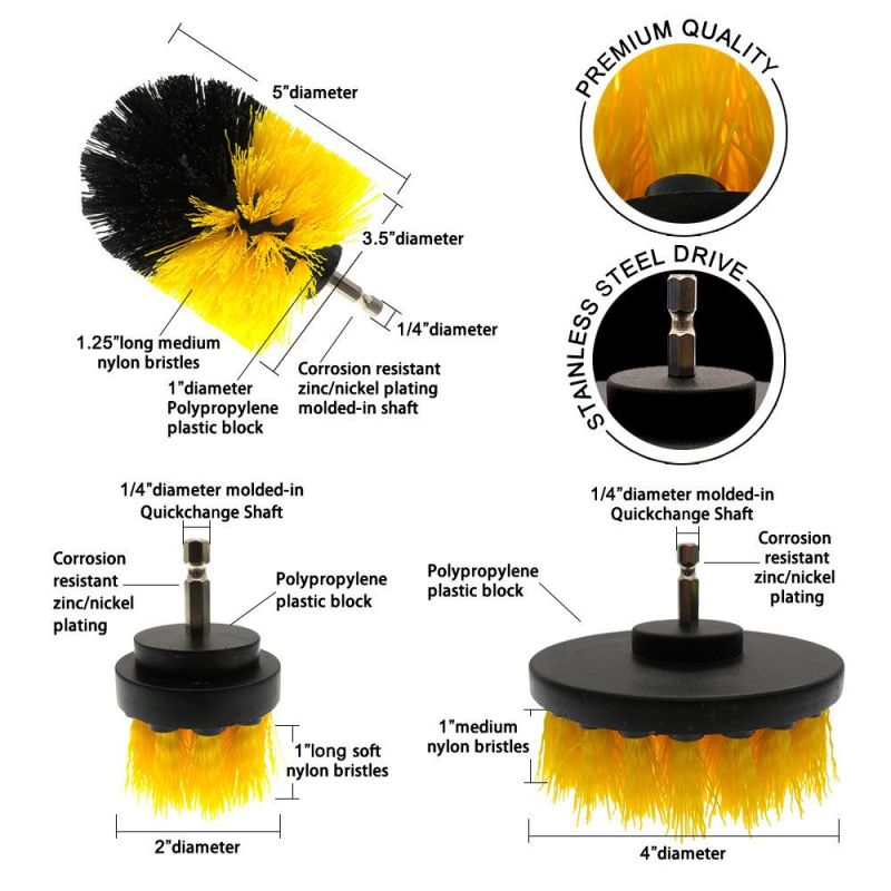 Electric Drill Brush 10-Piece Set Yellow Nylon Hexagon Electric Cleaning Brush Head