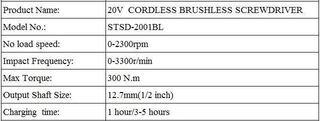 Professional 20V Cordless Screwdrvie Brushless Impact Drive 300 Nm