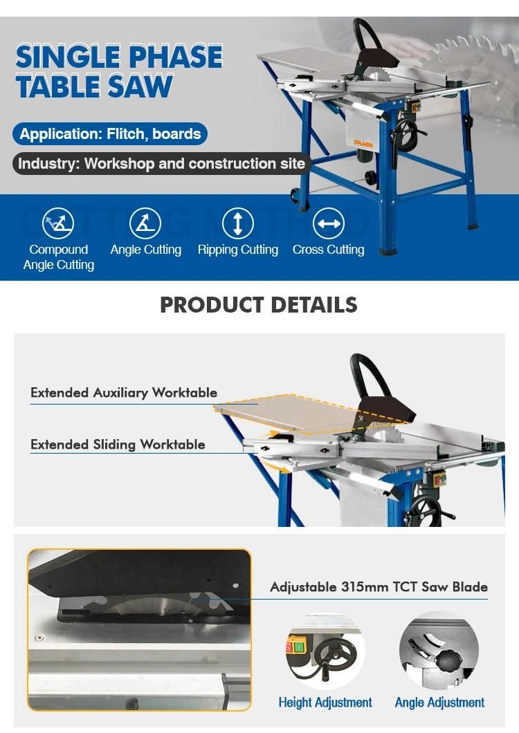 Good Quality 240V 2.8kw 315mmwood Table Saw with Ripping Fence for Home Use