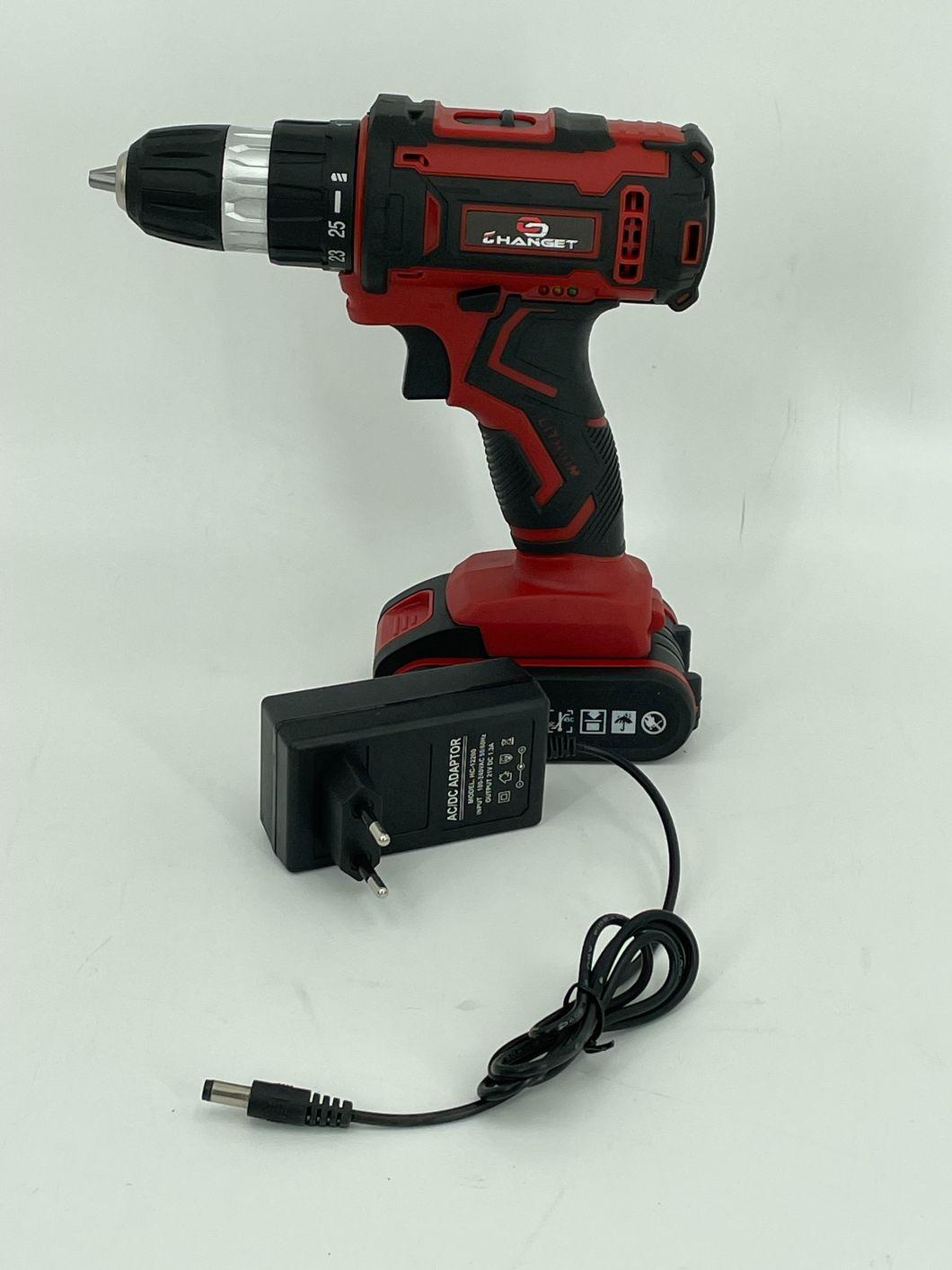 Cg-3007red Double Speed 12V 16.8V 21V Li-on Lithium Battery Professional Manufacturer Hand Rechargeable Forward and Reverse Impact Cordless Drill