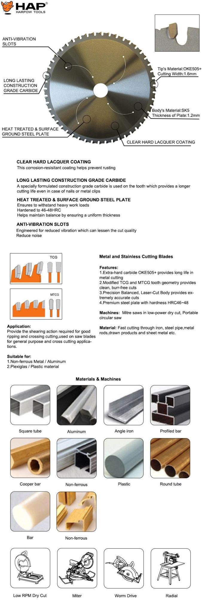 Harpow Sk5 Tct Saw Blades for Metal Cutting