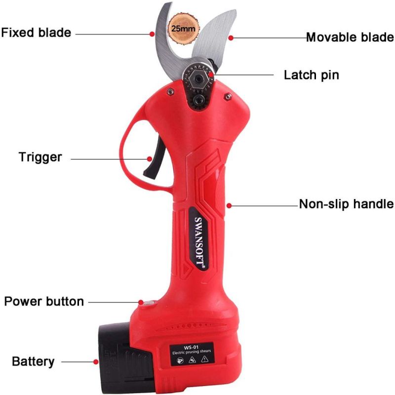 25mm Sk5 High Carbon Steel Lithium Ion Battery Powered Electric Vineyards Scissors Electrical Citrus Pruning Shears