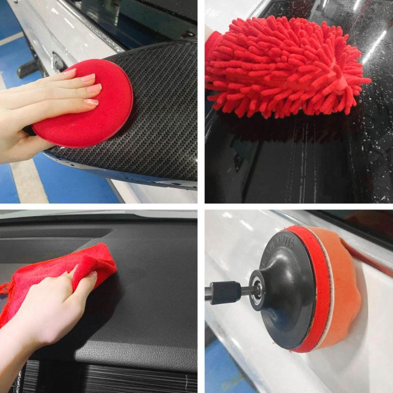 Cross-Border Supply Cleaning Brush Car Beauty Cleaning 26-Piece Detail Brush Red Kitchen Stain Removal Electric Drill Brush Head