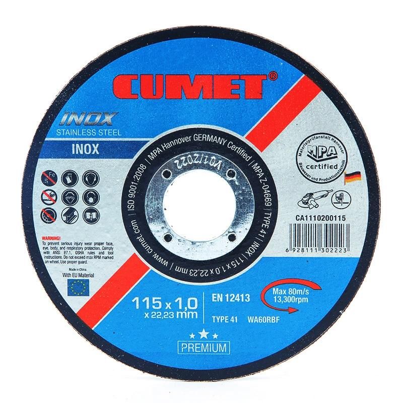 4-1/2X1/25X7/8 Customized Cumet T41A-115X1.0X22.2mm Zhejiang Jinhua Abrasive Tool Cut-off Disc