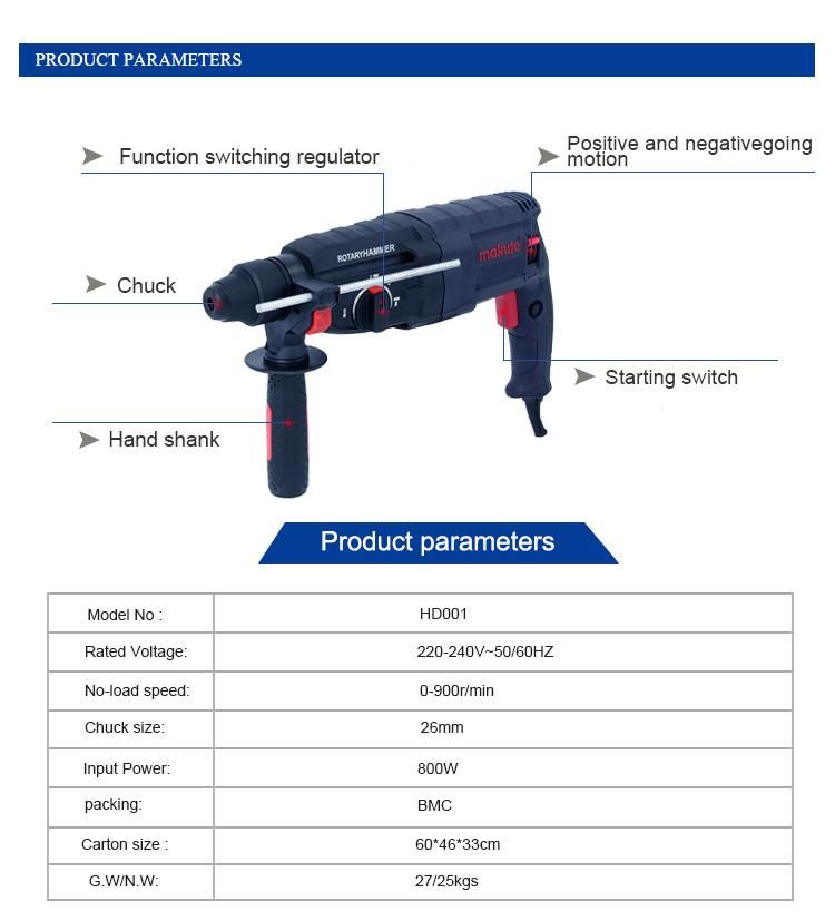 800W Electric Hammer Impact Drill for Construction Tool