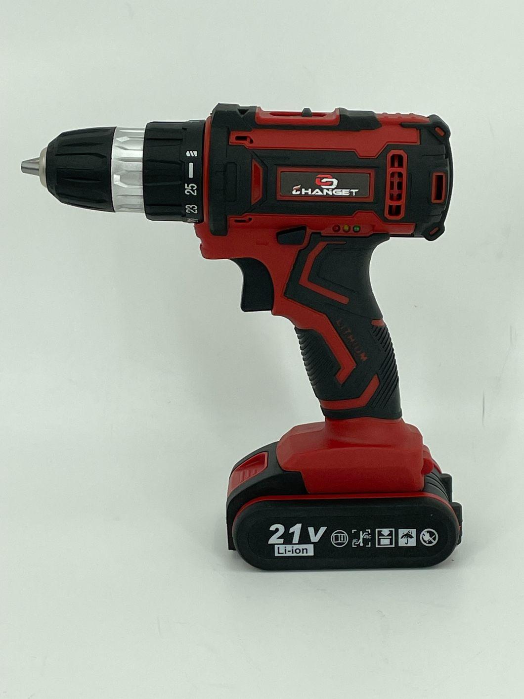 Cg-3007red Double Speed 12V 16.8V 21V Li-on Lithium Battery Professional Manufacturer Hand Rechargeable Forward and Reverse Impact Cordless Drill