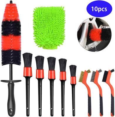 Cross-Border Supply Wheel Cleaning Wheel Brush 10-Piece Set Car Beauty Cleaning Detail Brush Car Interior Cleaning Brush