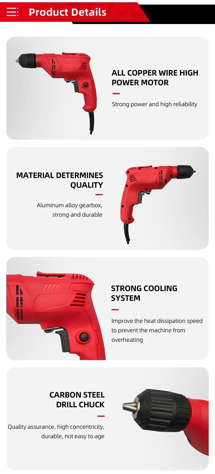 High Quality 500W 10mm Power Tools Hand Portable Electric Drill