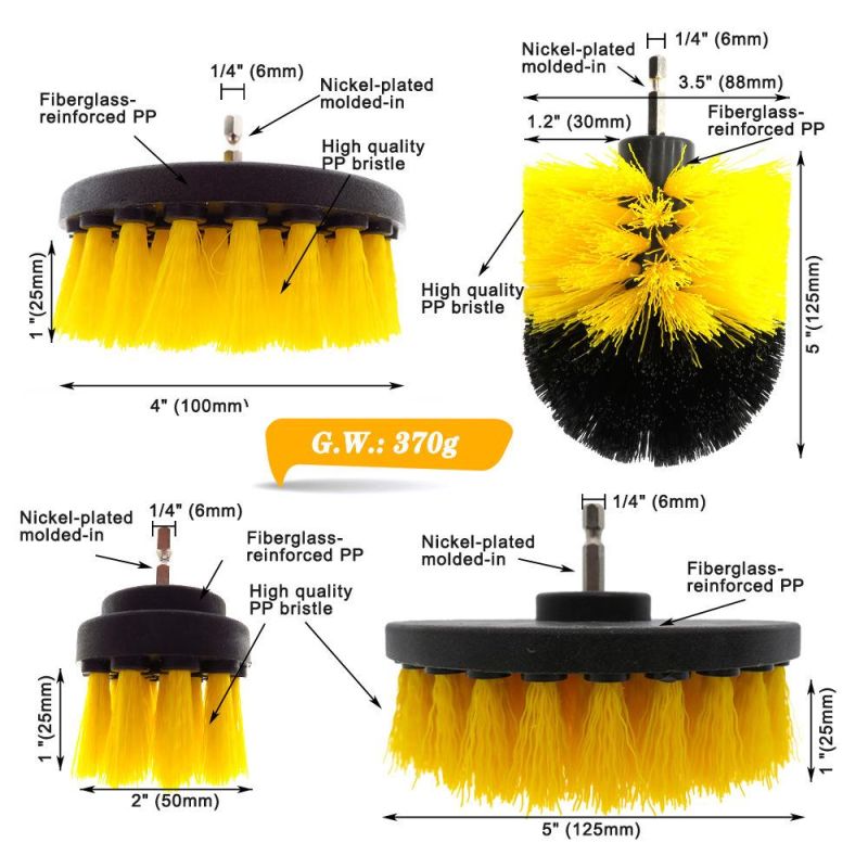 Electric Cleaning Brush 4-Piece Yellow Kitchen Cleaning Brush Car Beauty 2/3.5/4/5 Inch